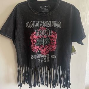 Crop top band tee with fringe